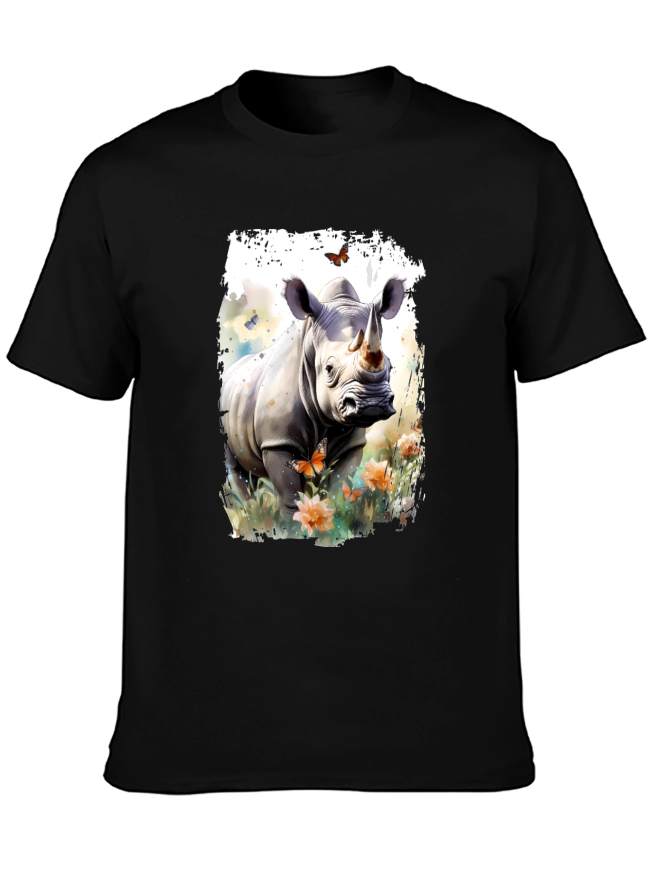 Rhinoceros Floral Graphic Print T-Shirt