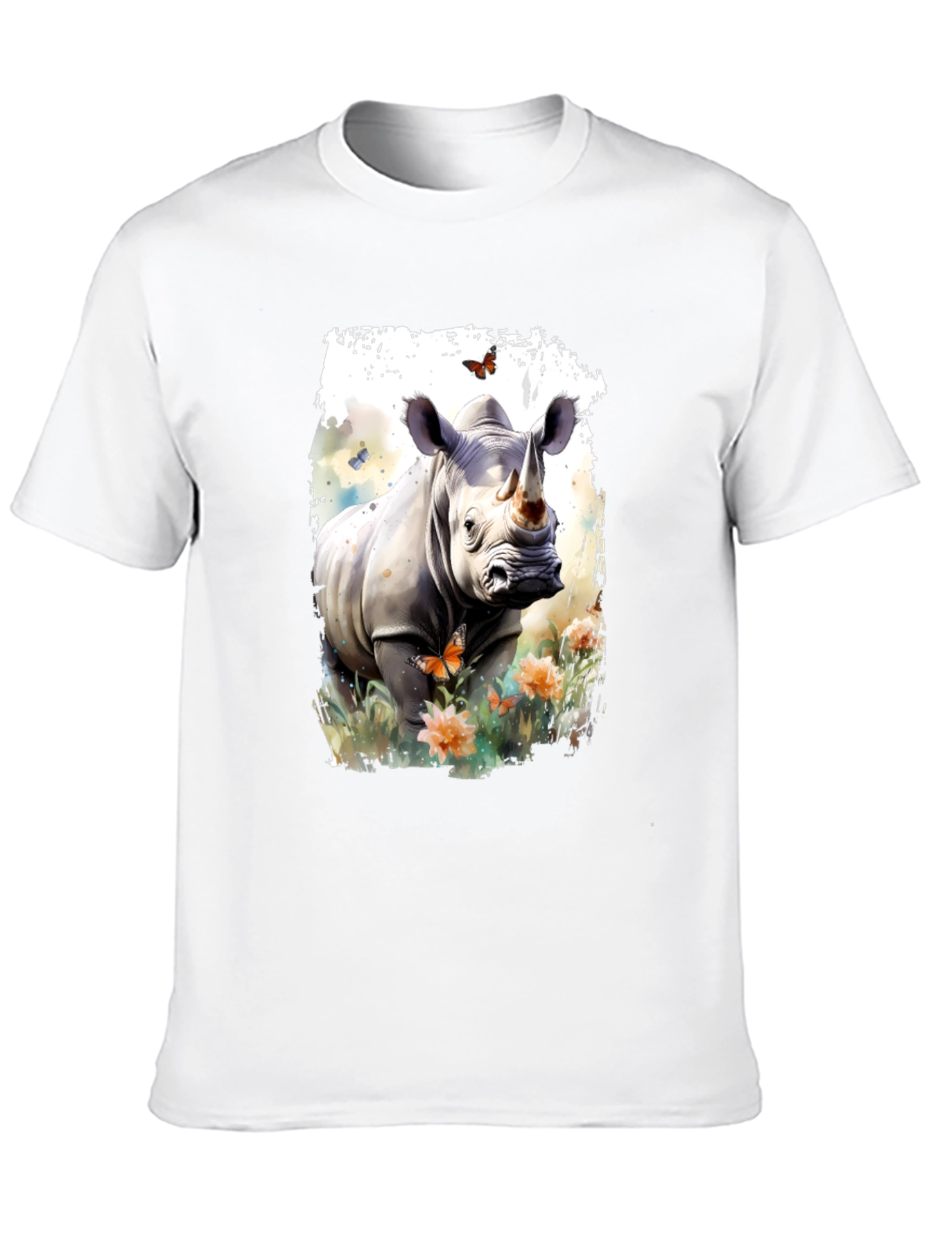 Rhinoceros Floral Graphic Print T-Shirt