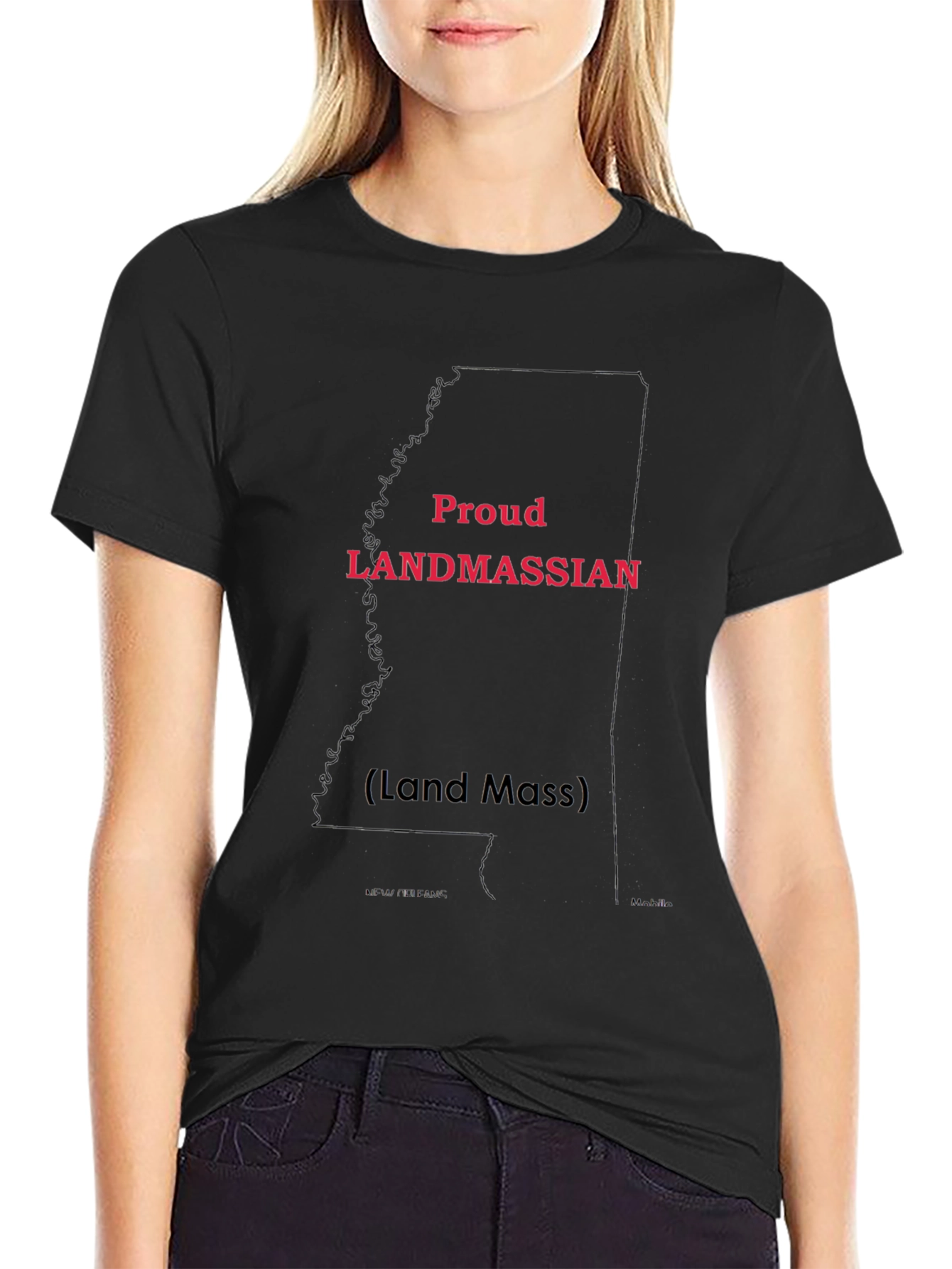 Proud Landmassian State Outline Black Tee