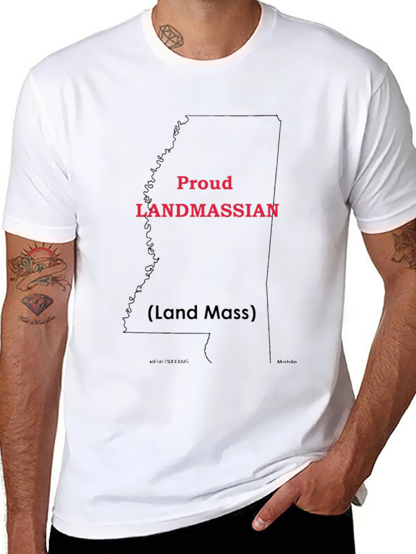Proud Landmassian State Outline Black Tee