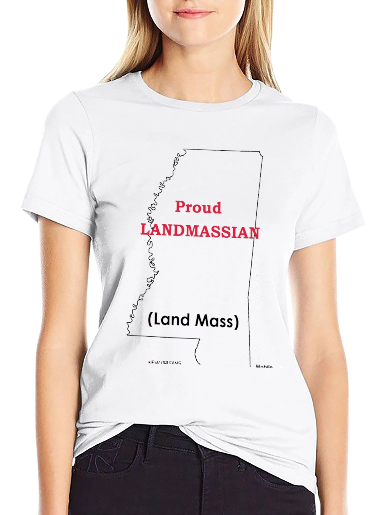 Proud Landmassian State Outline Black Tee