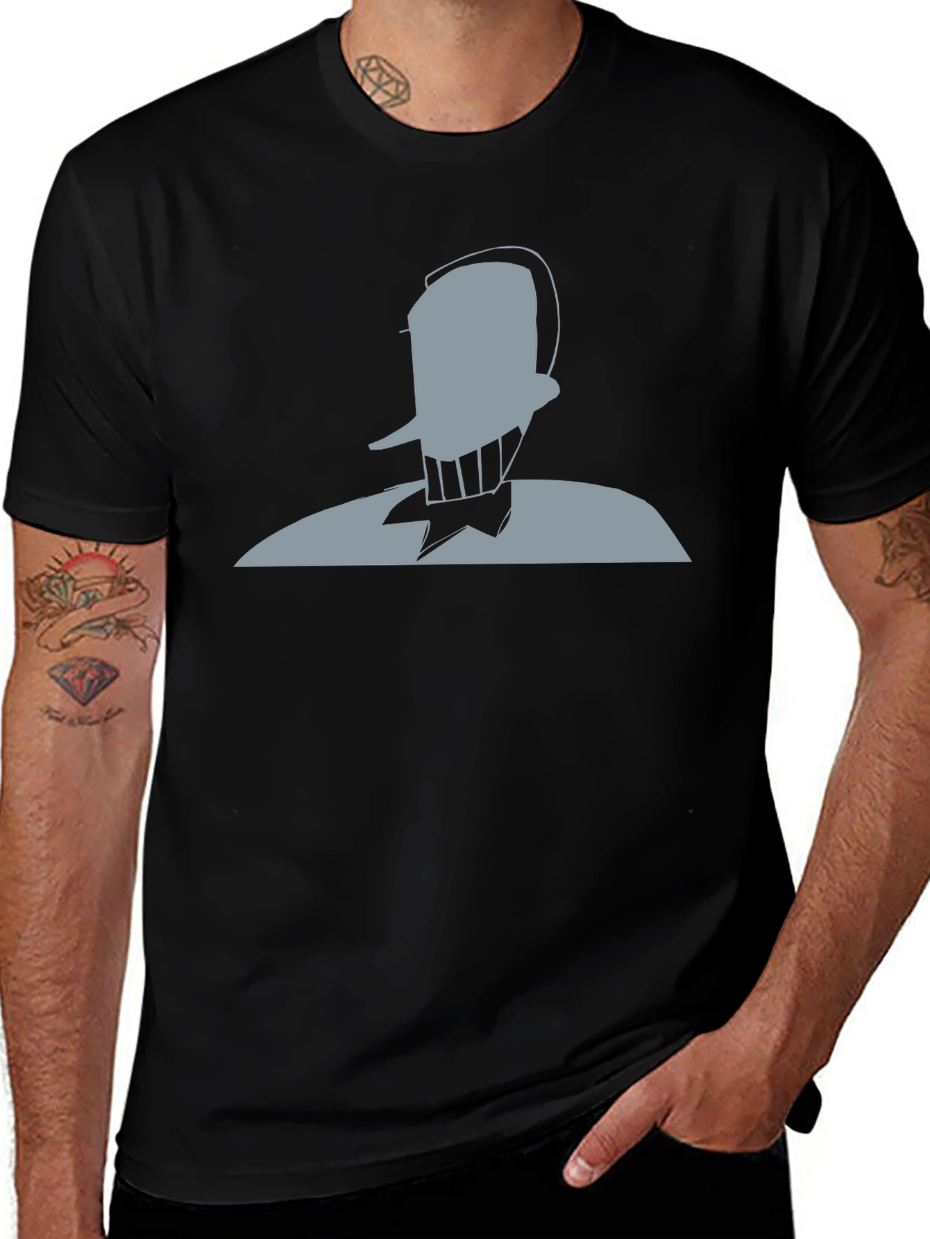 Mens Black Graphic Tee - Retro Cartoon Character