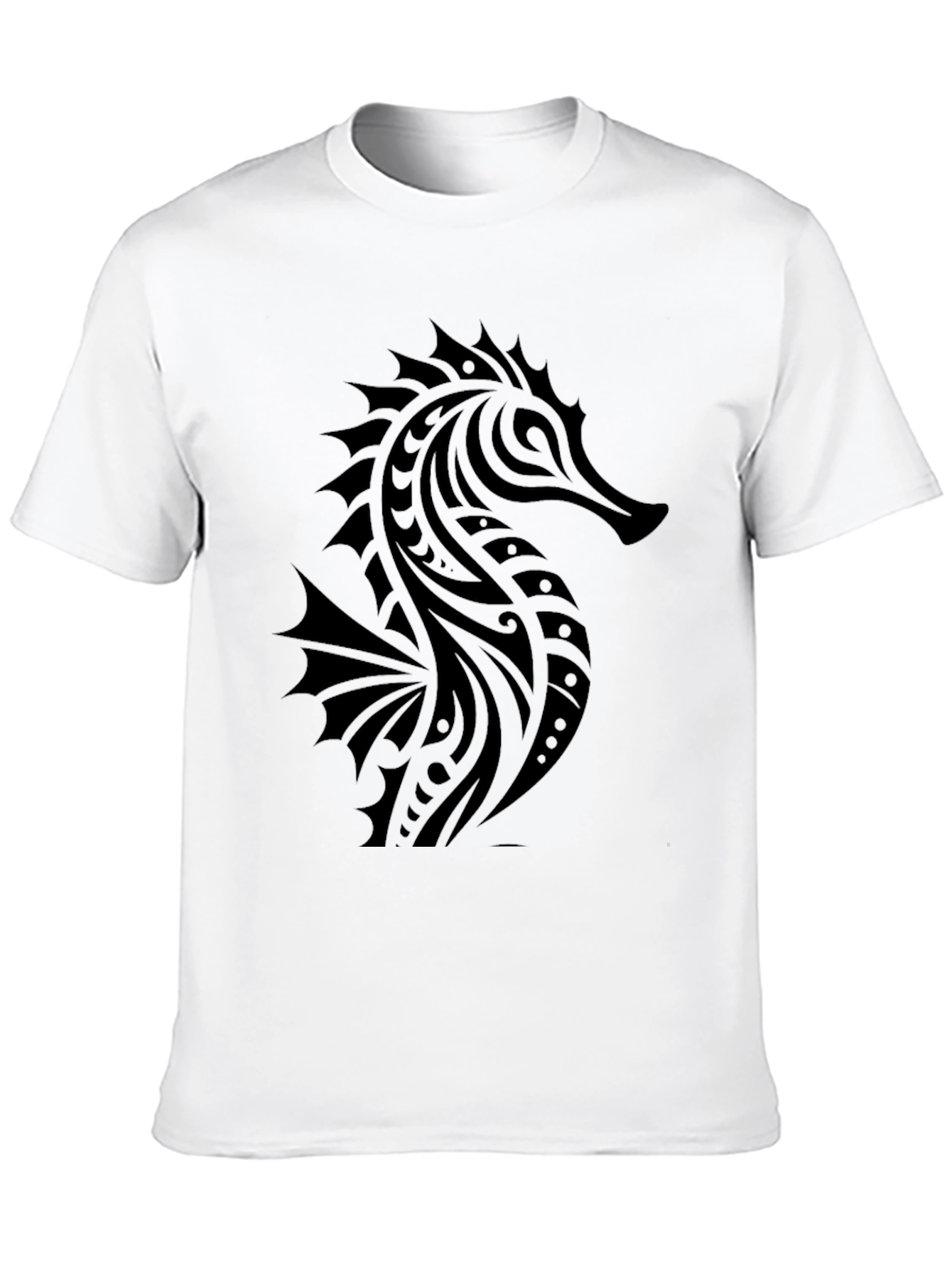 Tribal Seahorse Graphic Print Black T-Shirt
