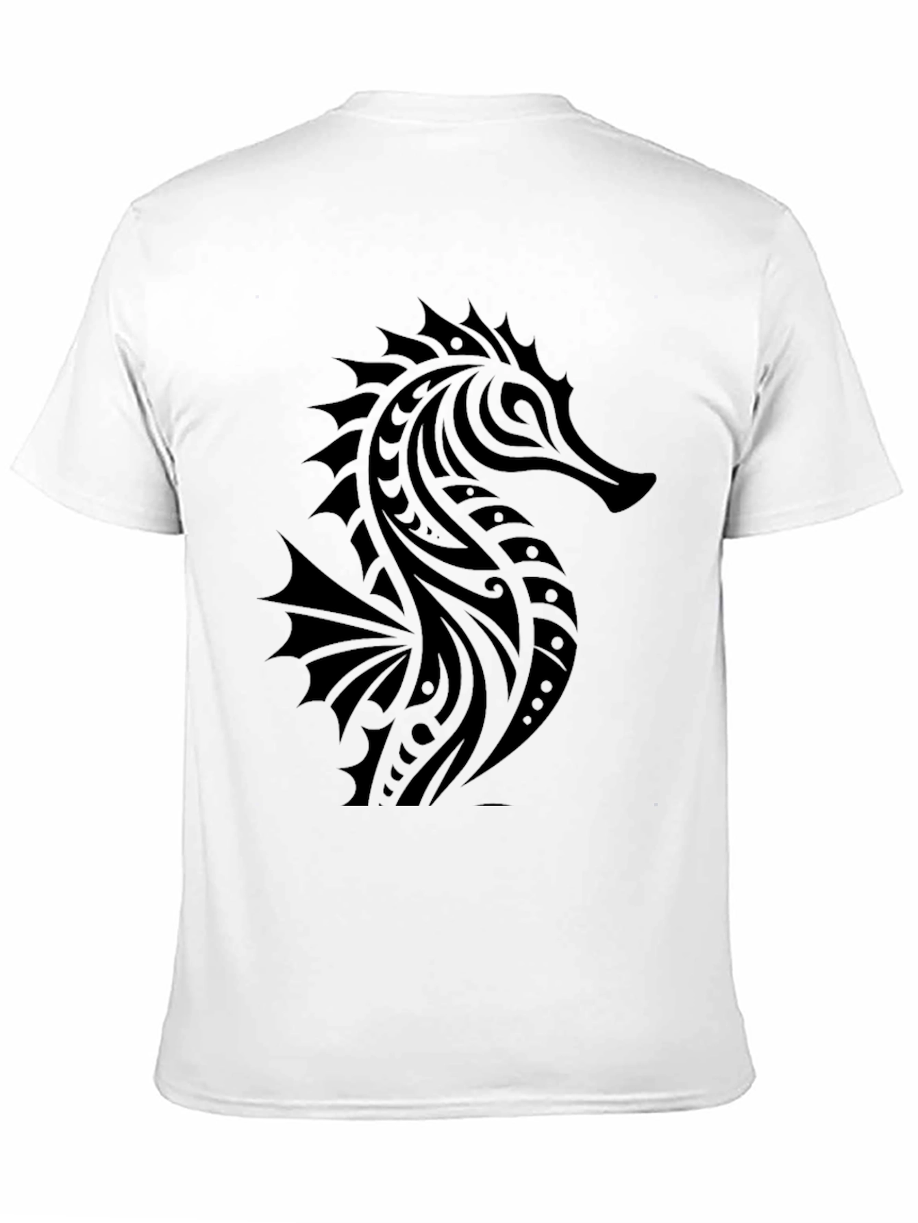 Tribal Seahorse Graphic Print Black T-Shirt