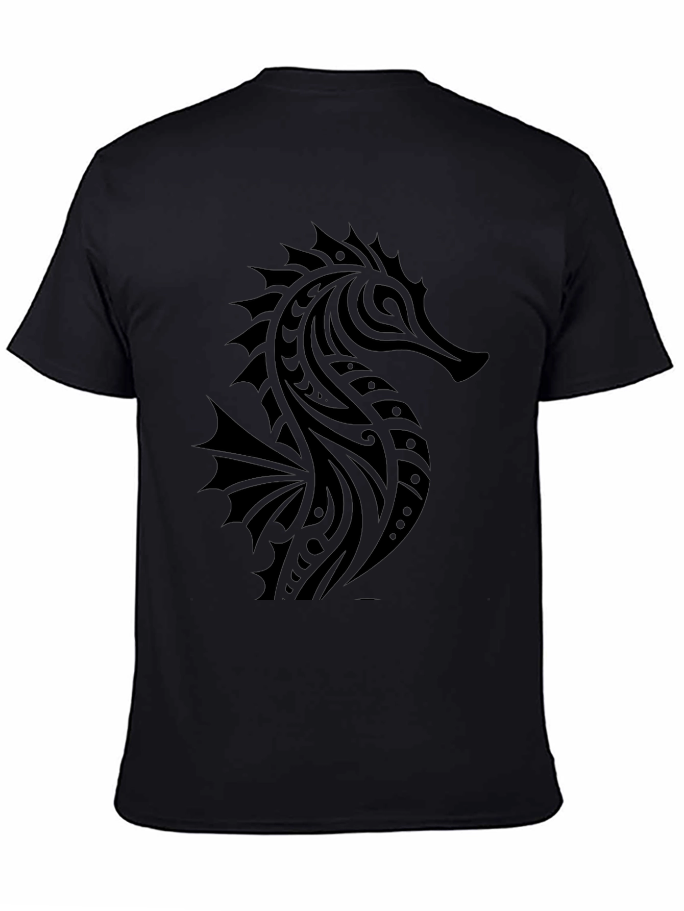 Tribal Seahorse Graphic Print Black T-Shirt