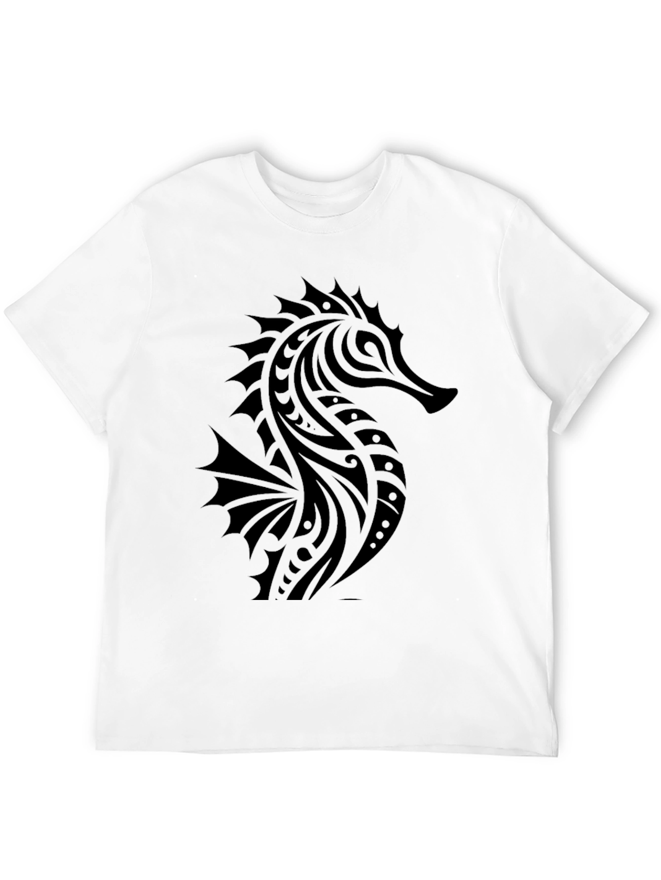 Tribal Seahorse Graphic Print Black T-Shirt