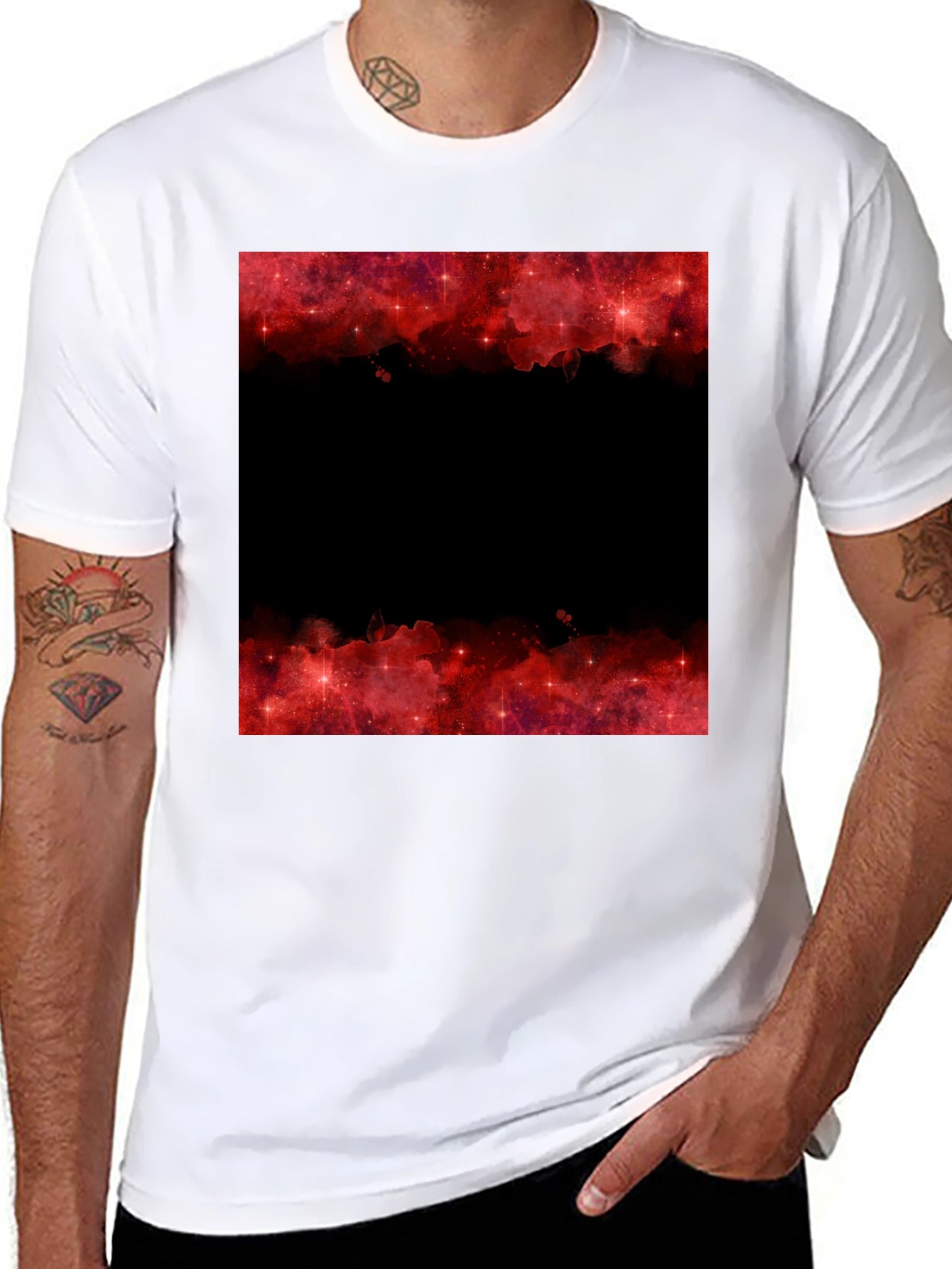 Red Galaxy Graphic Tee - Trendy Black T-Shirt