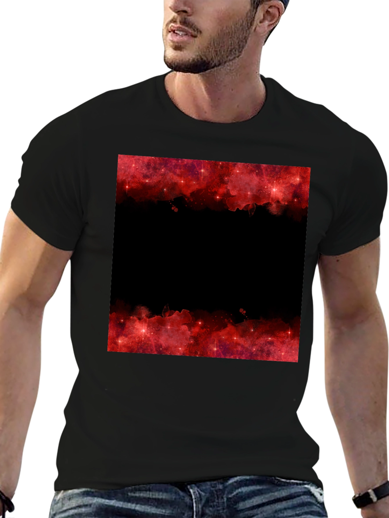 Red Galaxy Graphic Tee - Trendy Black T-Shirt
