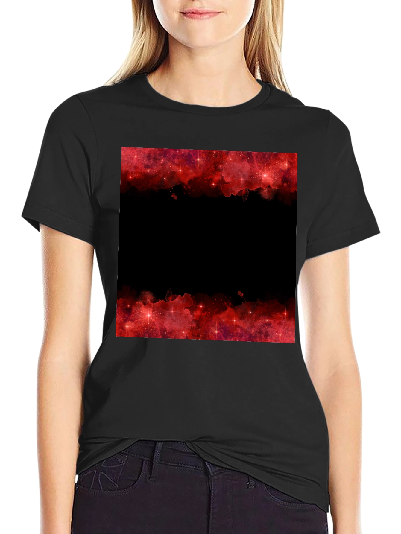 Red Galaxy Graphic Tee - Trendy Black T-Shirt