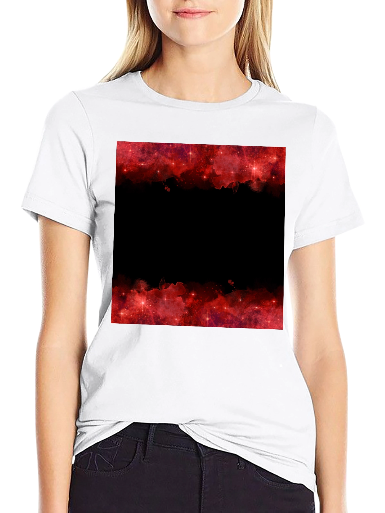 Red Galaxy Graphic Tee - Trendy Black T-Shirt