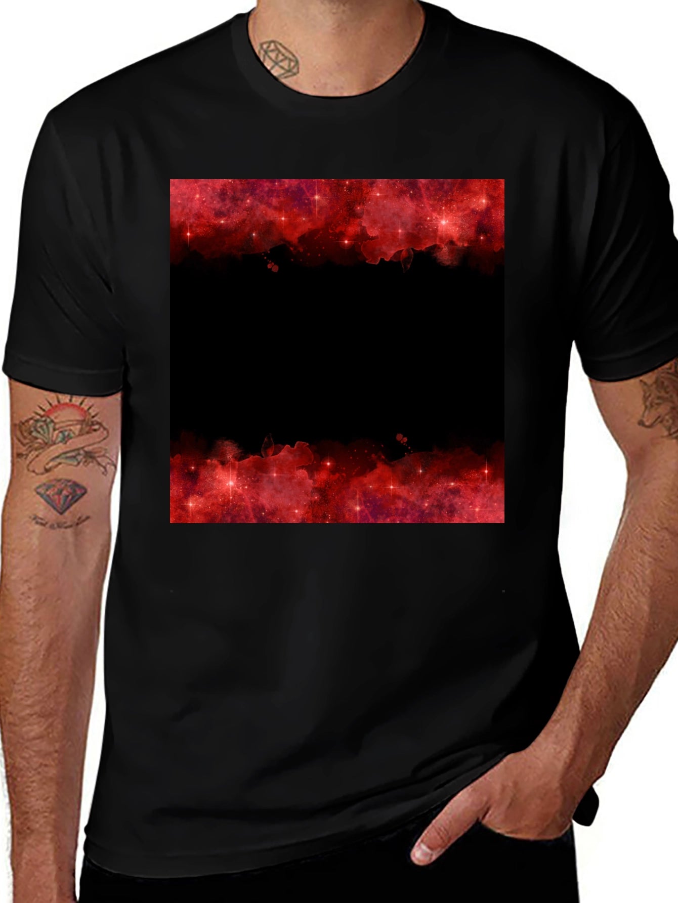Red Galaxy Graphic Tee - Trendy Black T-Shirt