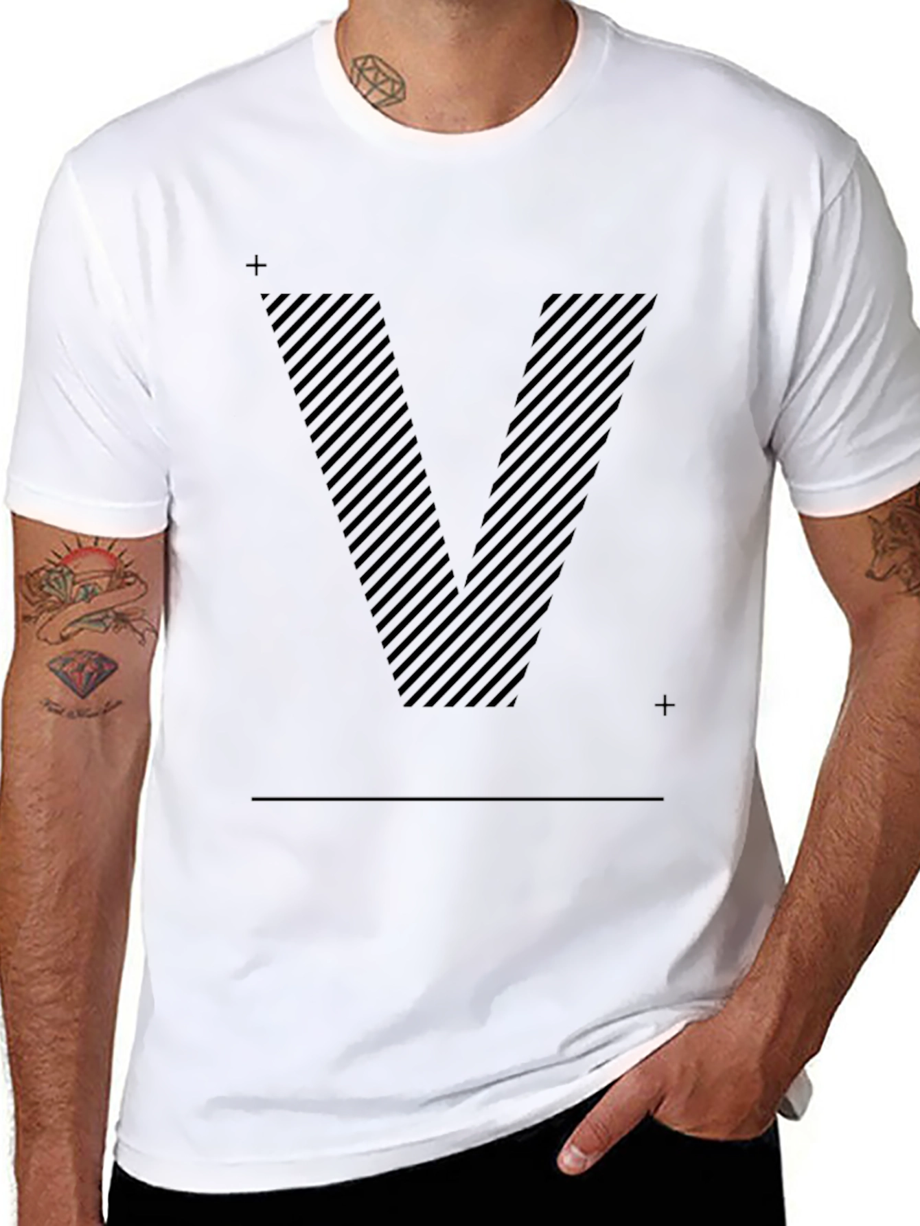 Striped V Graphic Black T-Shirt