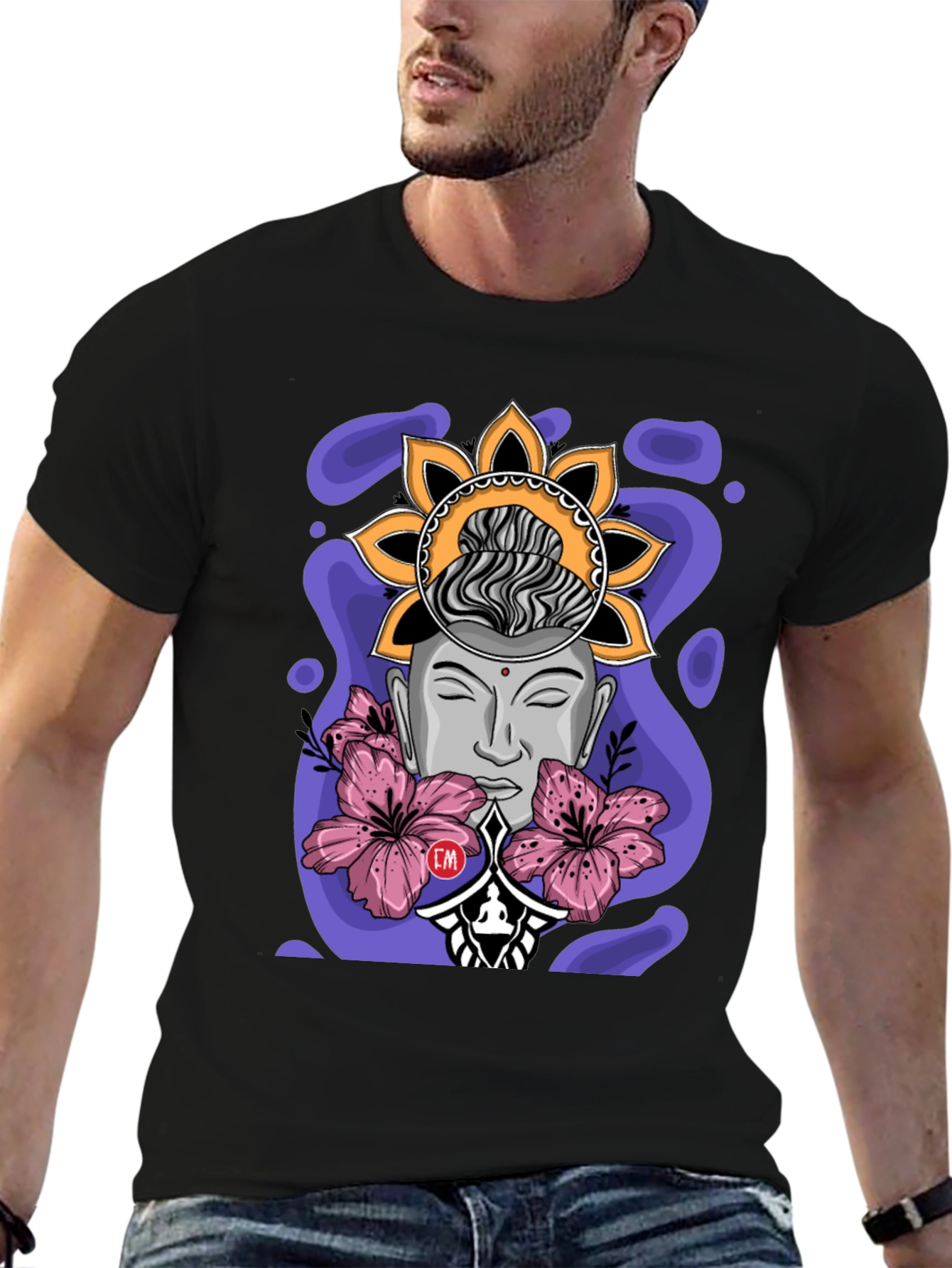 Meditative Buddha Graphic T-Shirt - Black