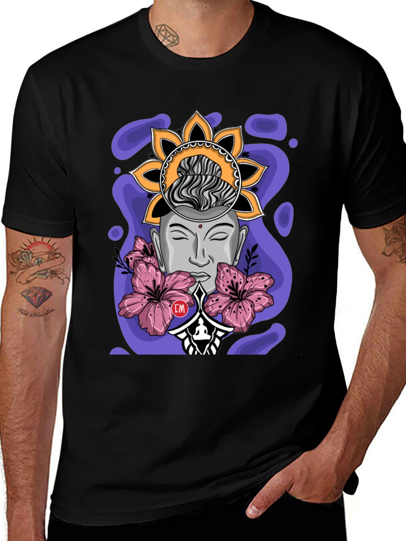 Meditative Buddha Graphic T-Shirt - Black