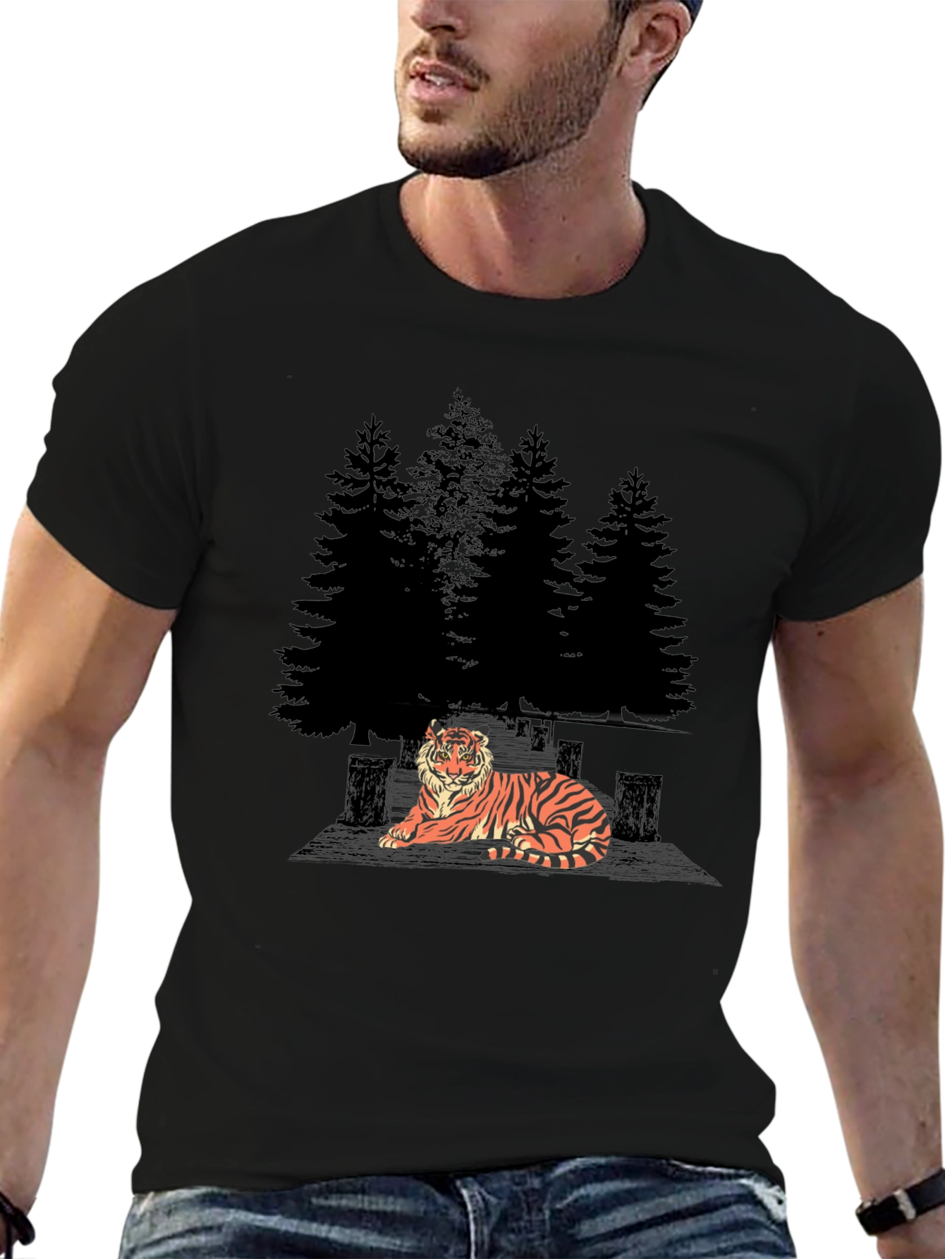 Tiger Forest Graphic Tee - Stylish Black T-Shirt