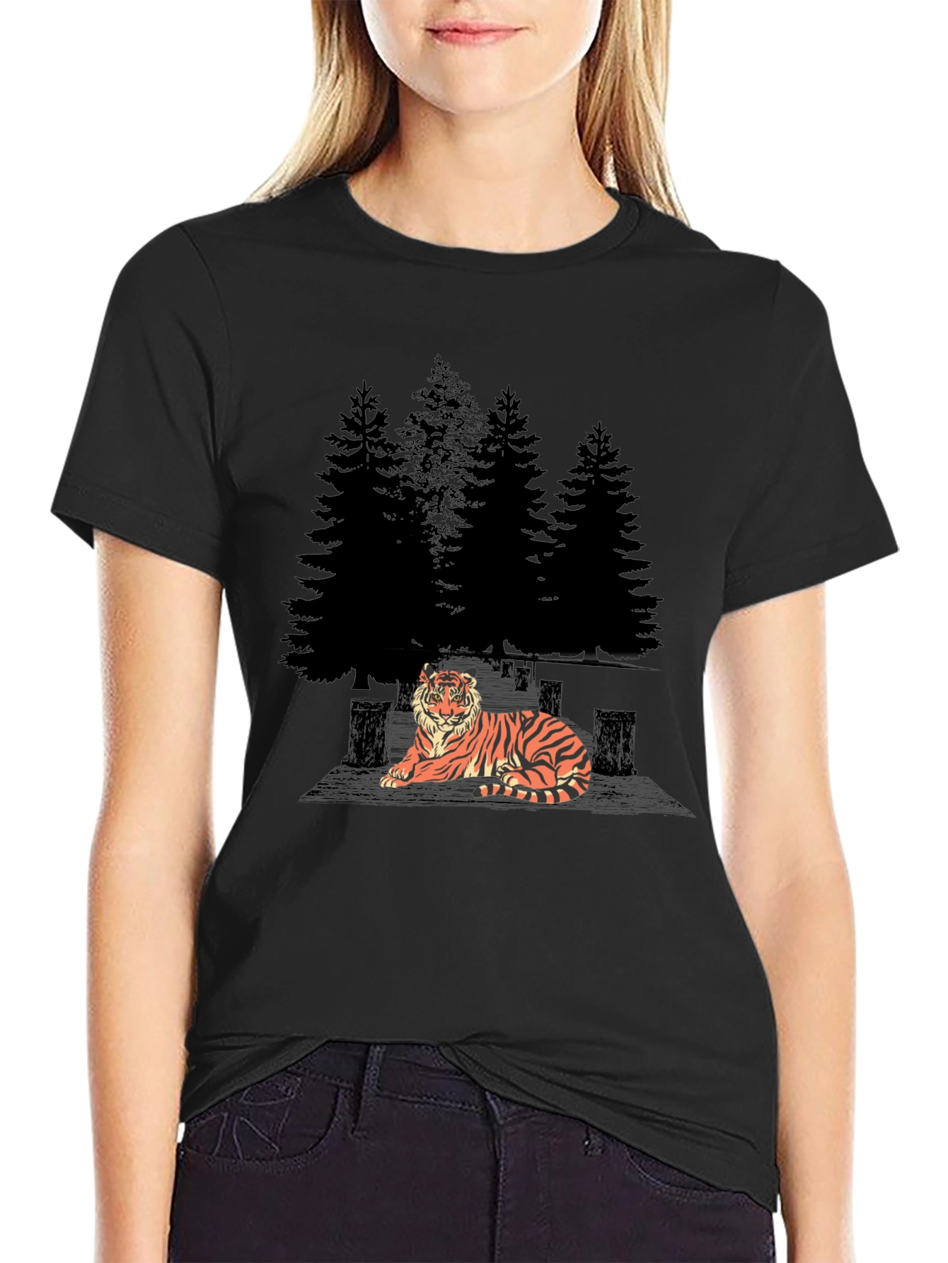 Tiger Forest Graphic Tee - Stylish Black T-Shirt