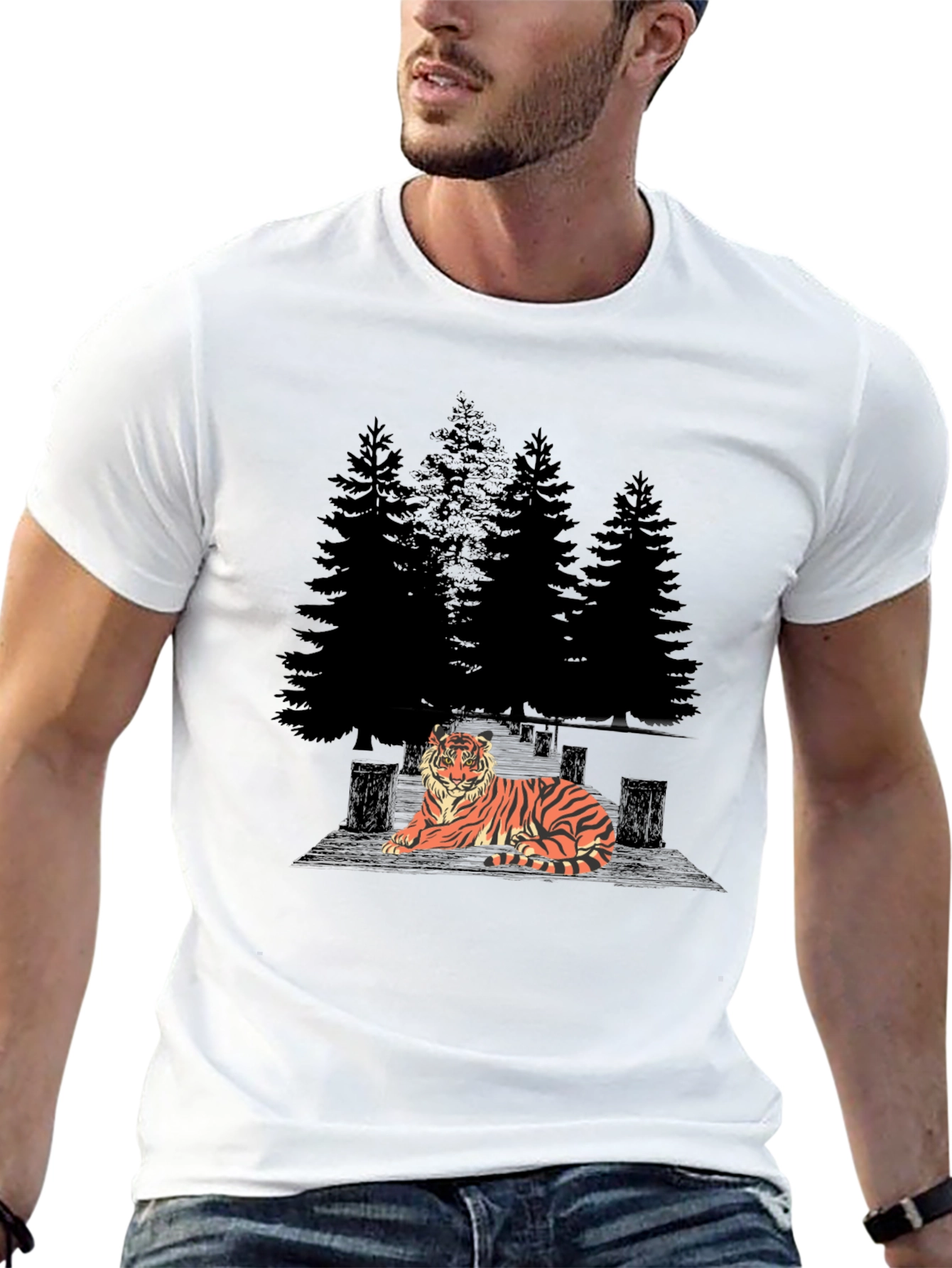 Tiger Forest Graphic Tee - Stylish Black T-Shirt