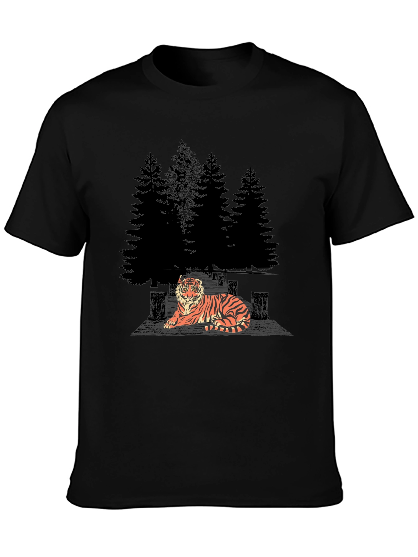 Tiger Forest Graphic Tee - Stylish Black T-Shirt