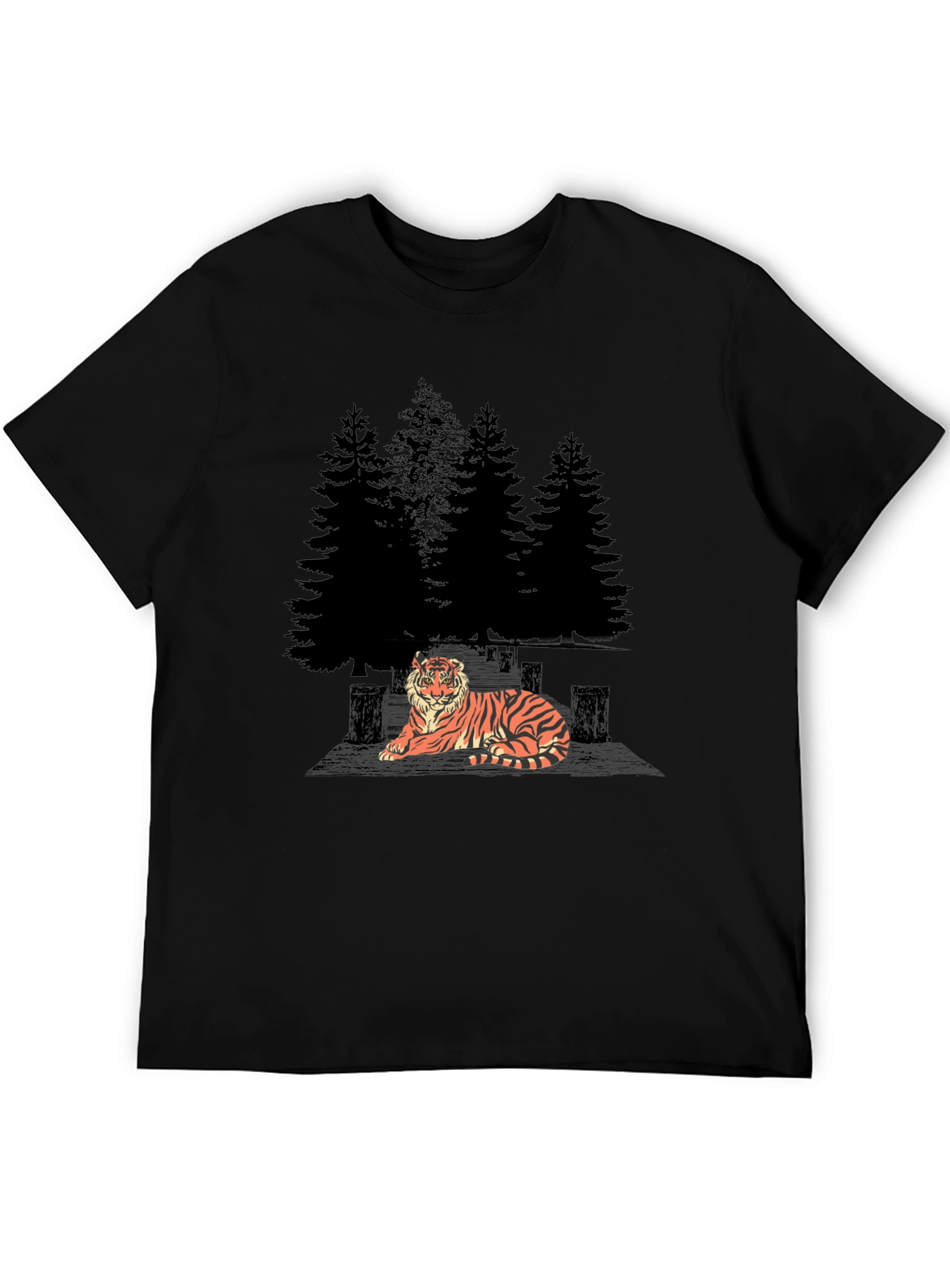 Tiger Forest Graphic Tee - Stylish Black T-Shirt