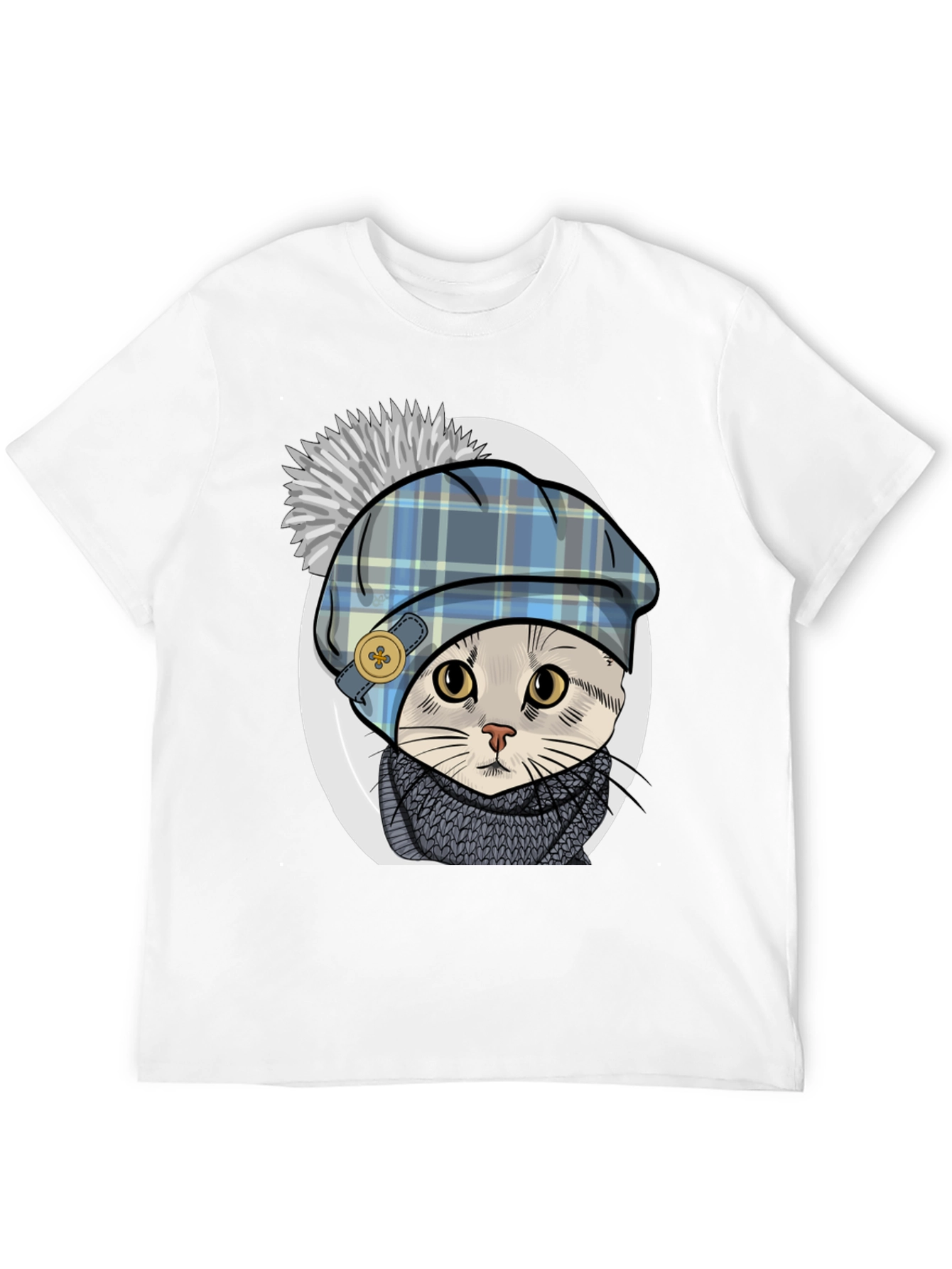 Cat in Tartan Hat T-Shirt - Whimsical Comfort