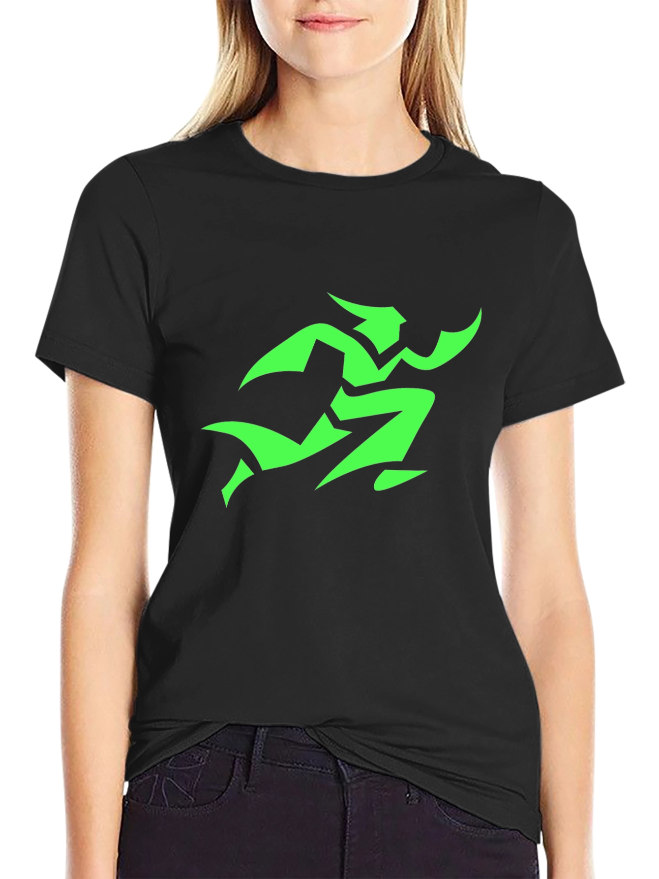 Mens Black T-Shirt with Green Runner Graphic