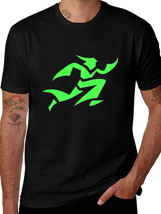 Mens Black T-Shirt with Green Runner Graphic