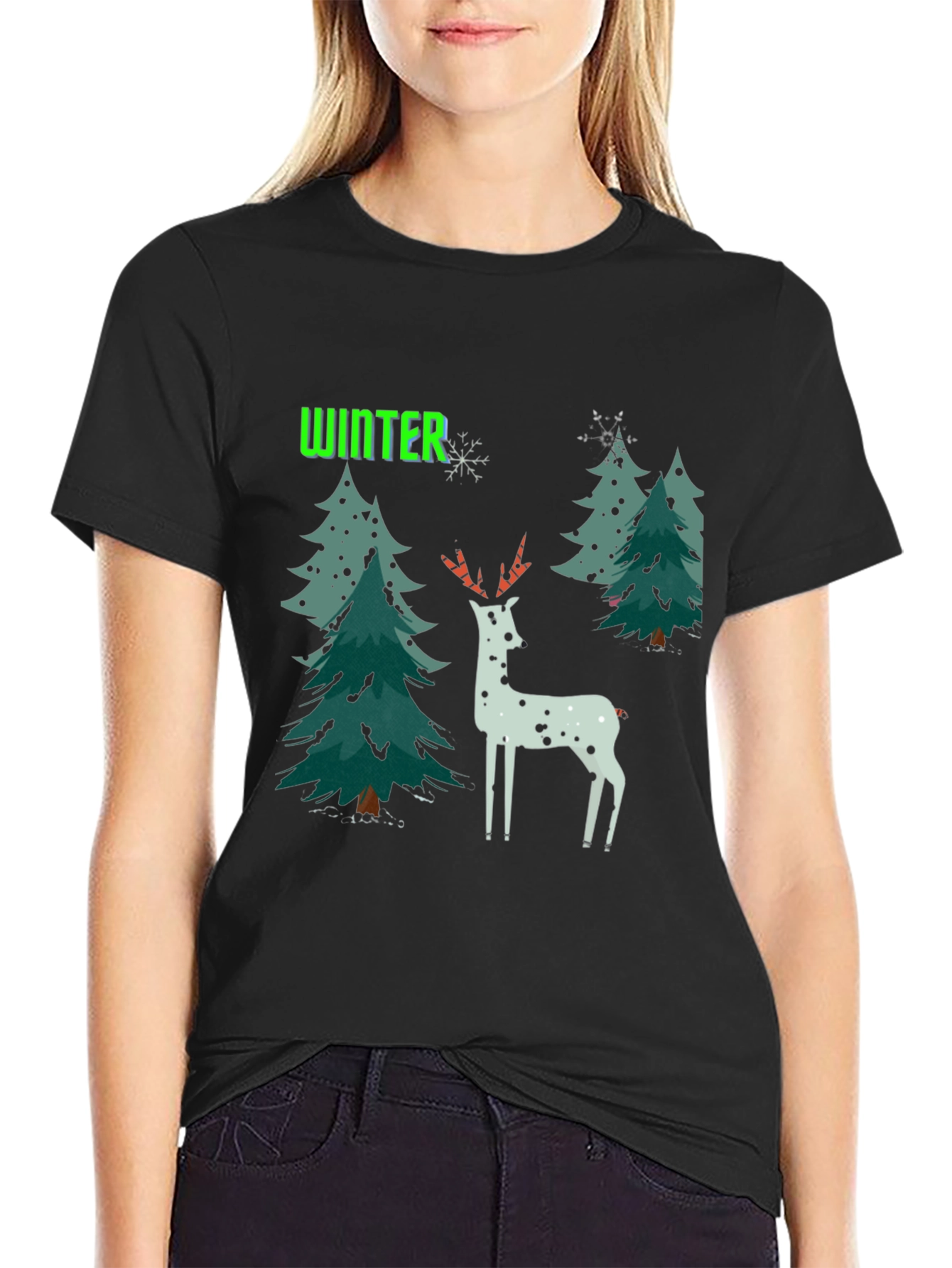 Winter Deer Christmas Graphic T-Shirt