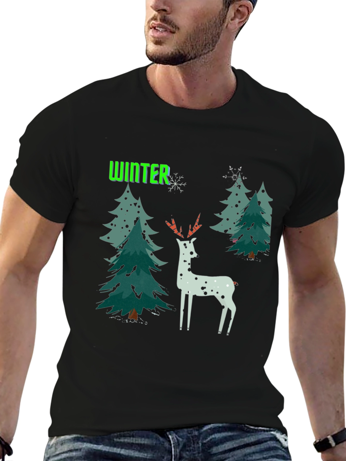 Winter Deer Christmas Graphic T-Shirt