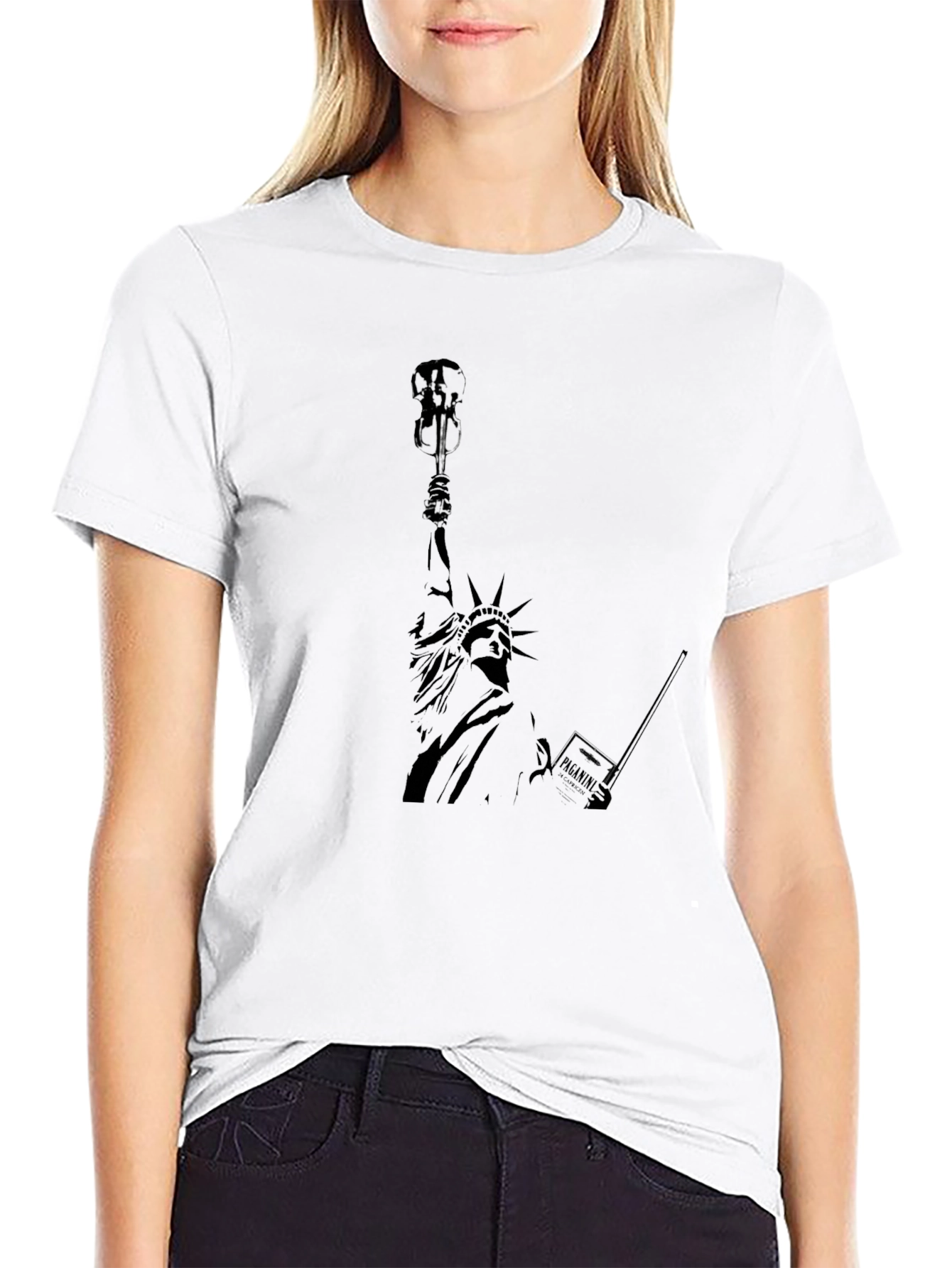 Statue of Liberty Graphic Print Black T-Shirt