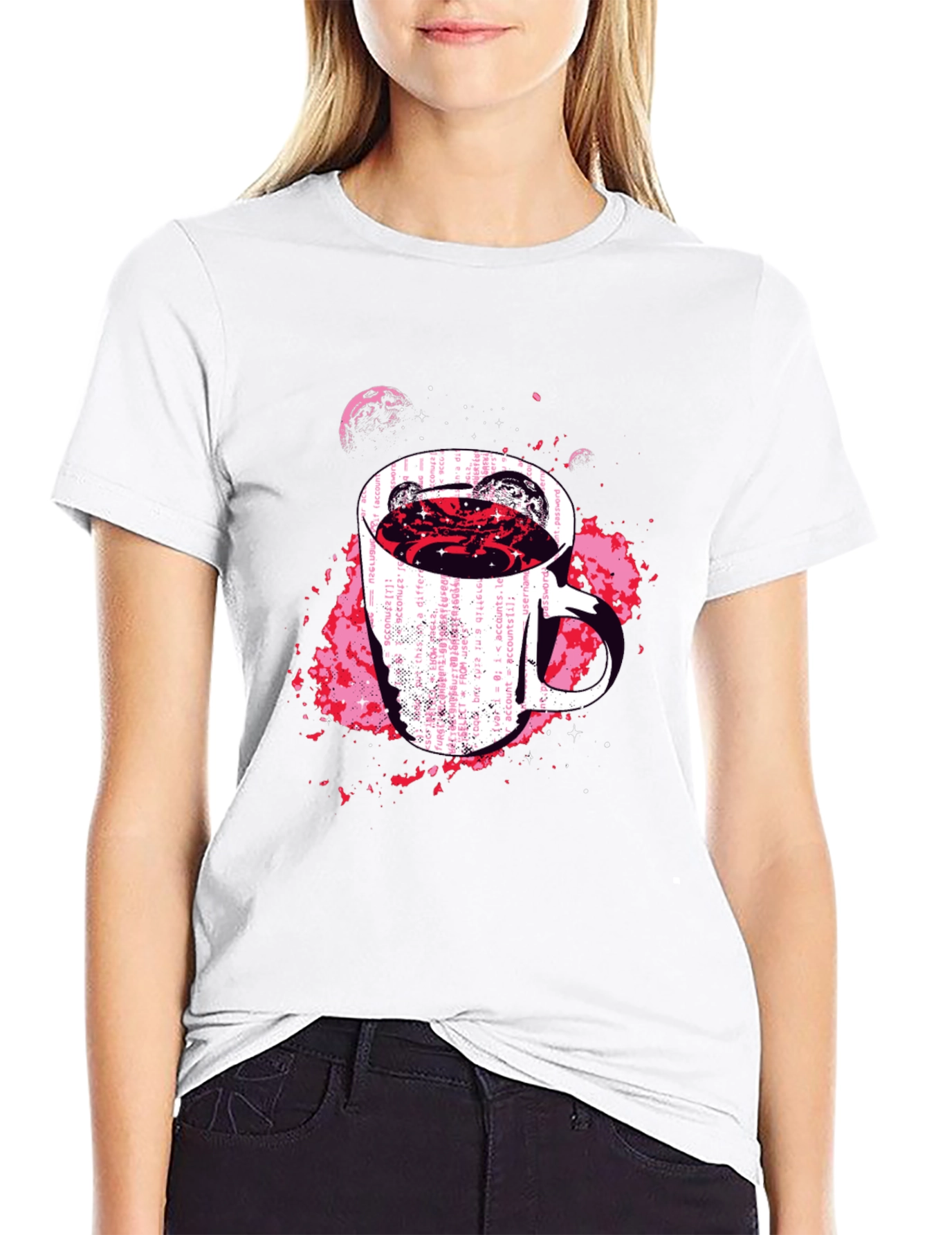 Cosmic Coffee Mug Graphic Tee - Black