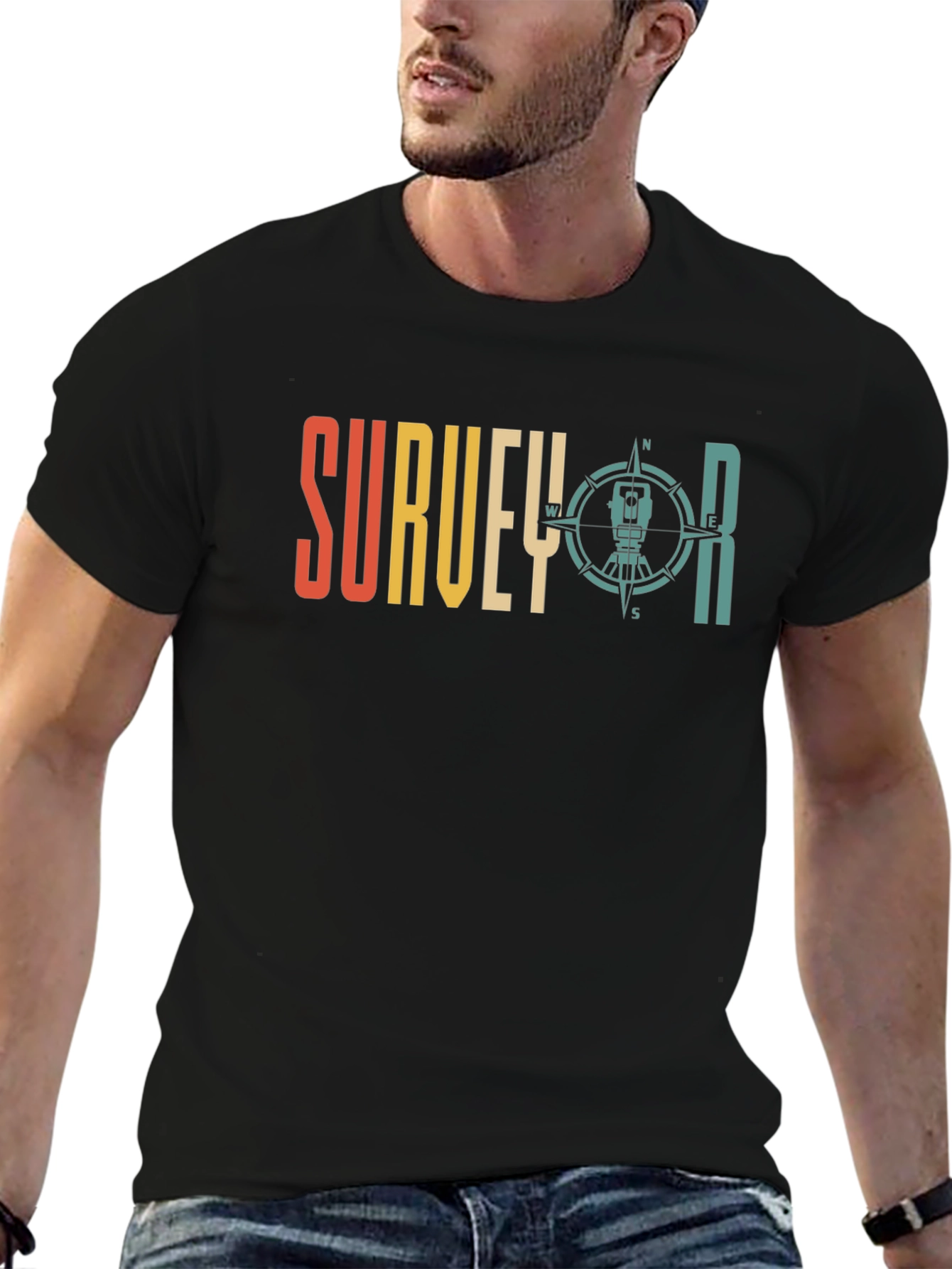 Surveyor Compass Graphic Tee - Black Crew Neck