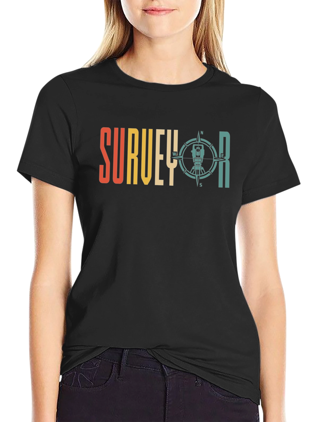 Surveyor Compass Graphic Tee - Black Crew Neck