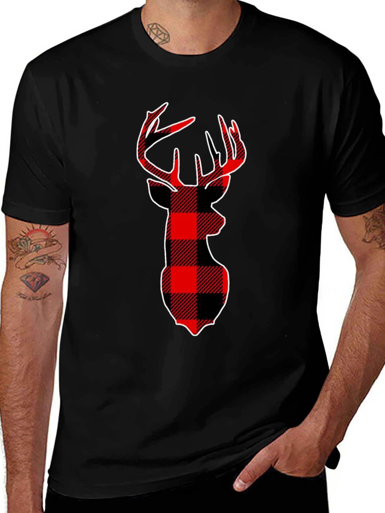Red Buffalo Plaid Deer Head T-Shirt