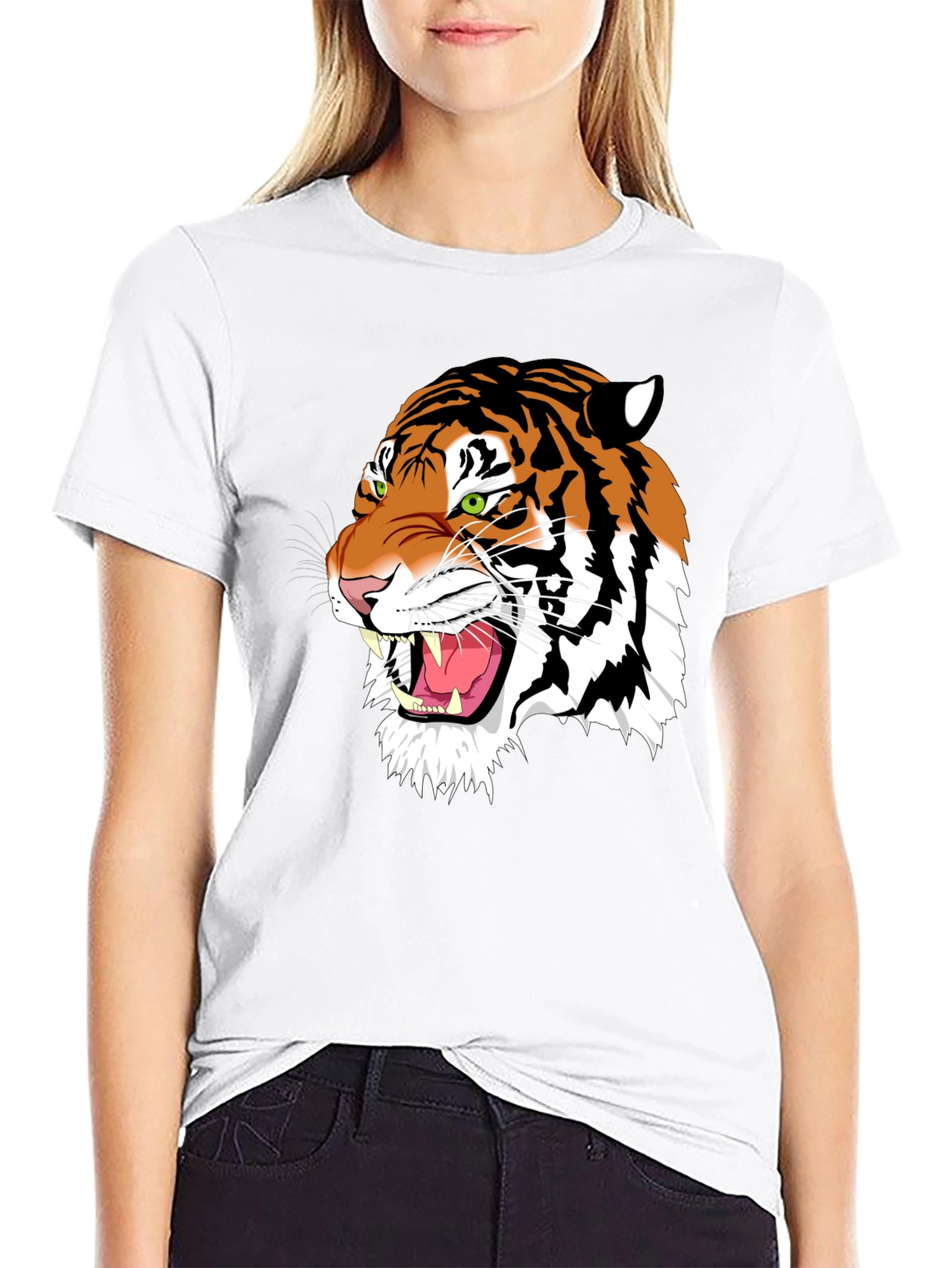Bold Tiger Graphic Tee - Black Cotton T-Shirt