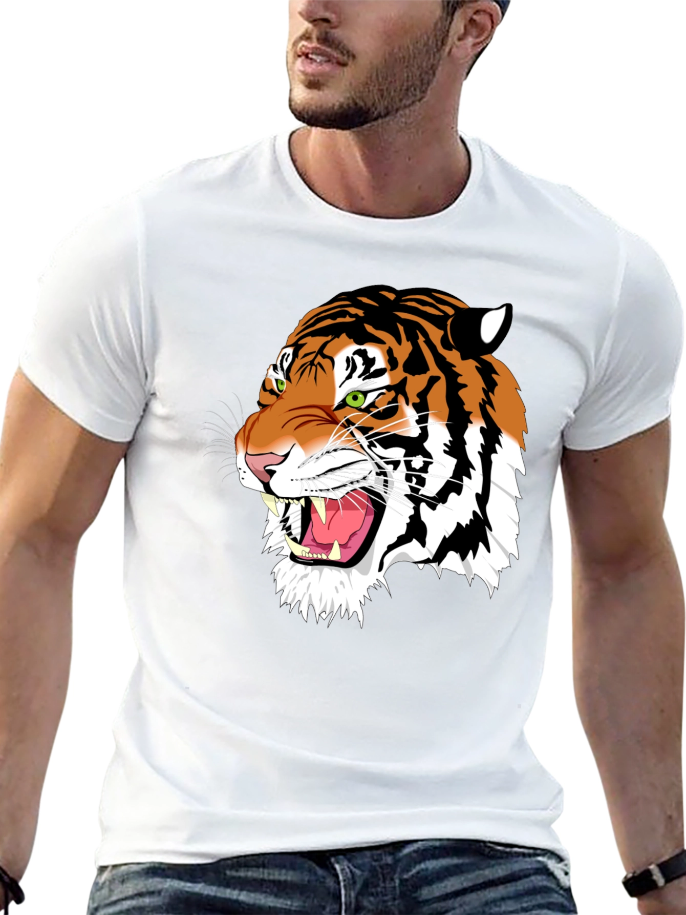 Bold Tiger Graphic Tee - Black Cotton T-Shirt
