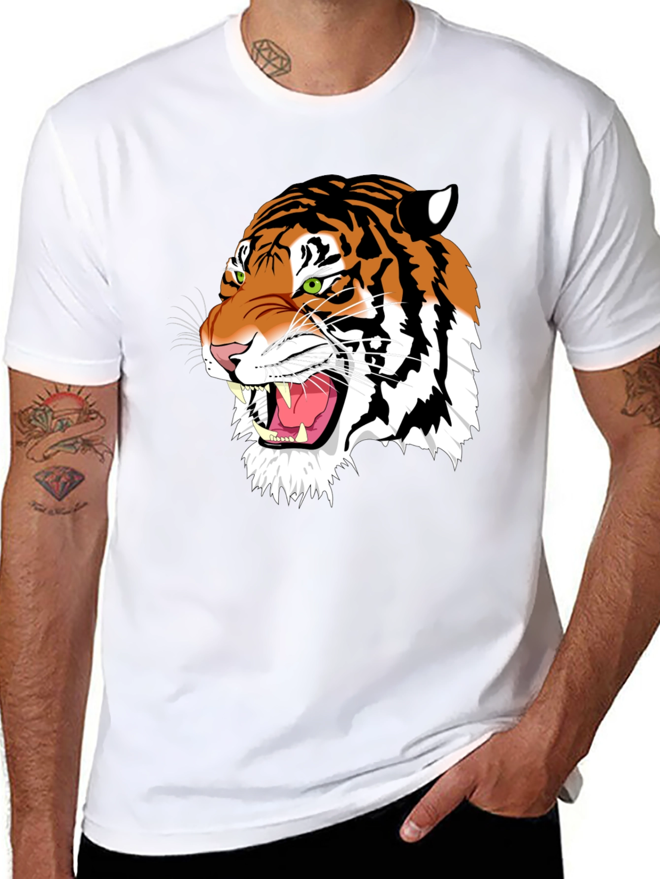 Bold Tiger Graphic Tee - Black Cotton T-Shirt