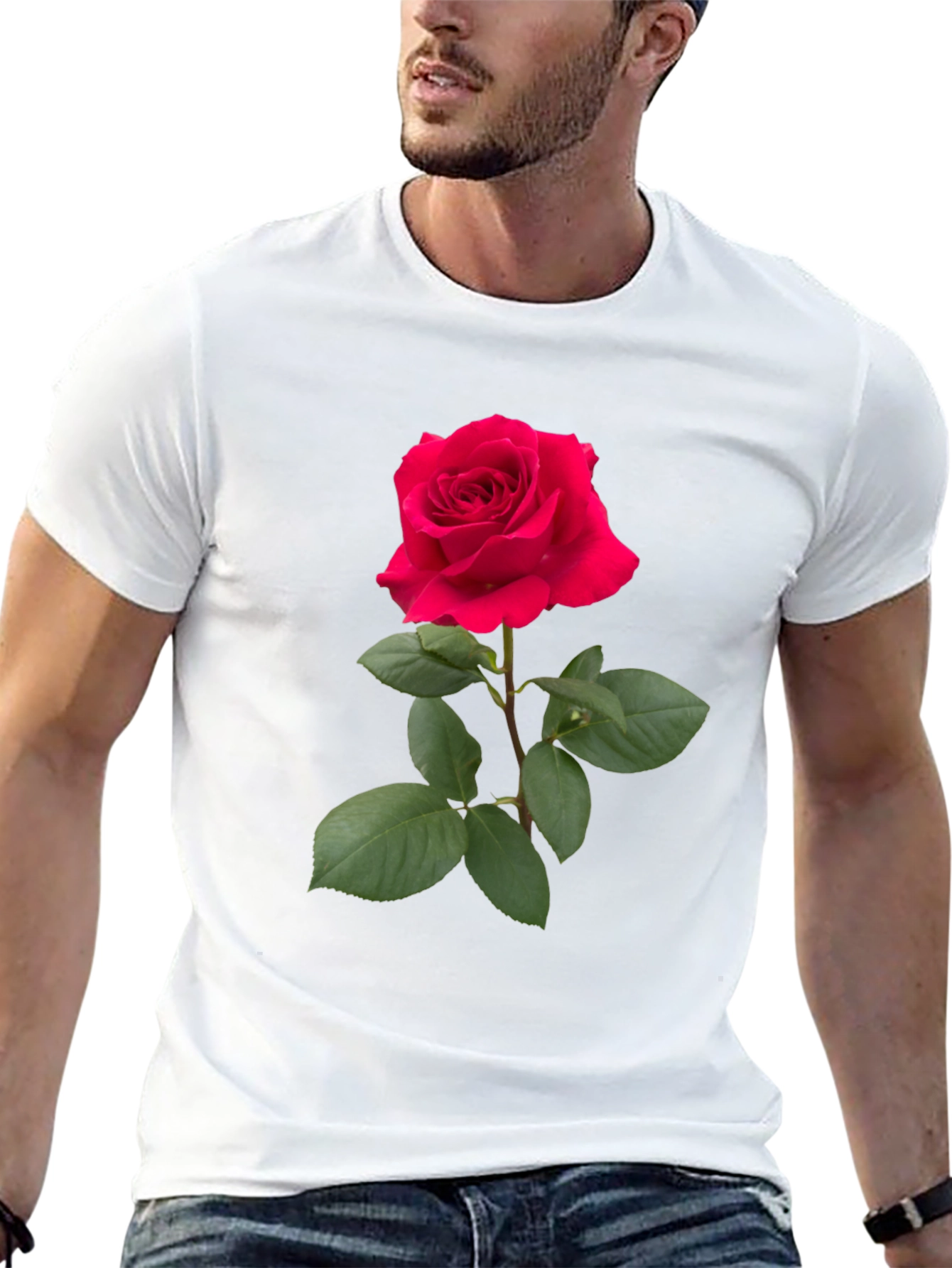 Red Rose Graphic Tee - Classic Black Cotton T-Shirt