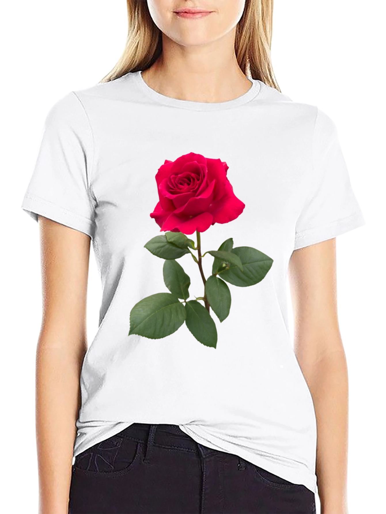 Red Rose Graphic Tee - Classic Black Cotton T-Shirt