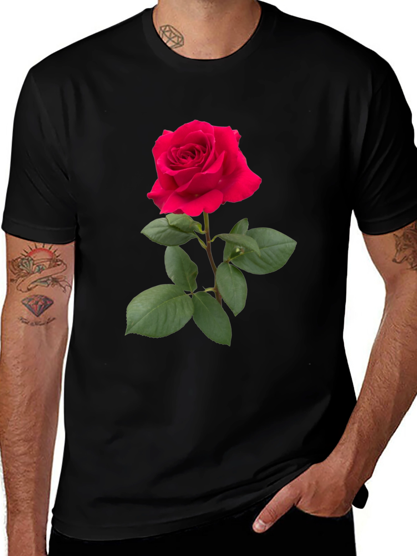 Red Rose Graphic Tee - Classic Black Cotton T-Shirt