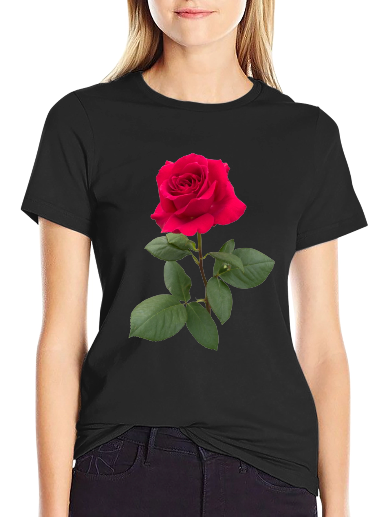 Red Rose Graphic Tee - Classic Black Cotton T-Shirt