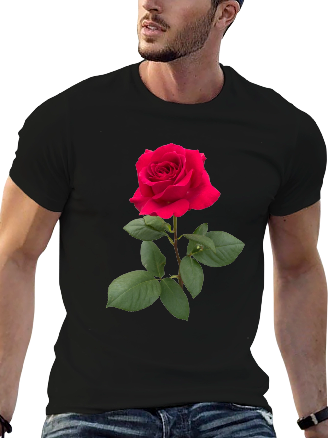 Red Rose Graphic Tee - Classic Black Cotton T-Shirt