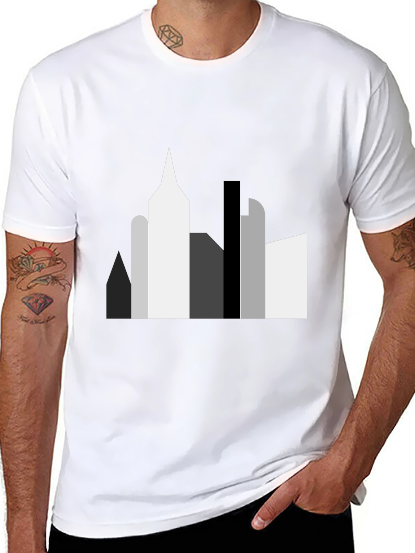 Abstract Cityscape Graphic Tee - Black