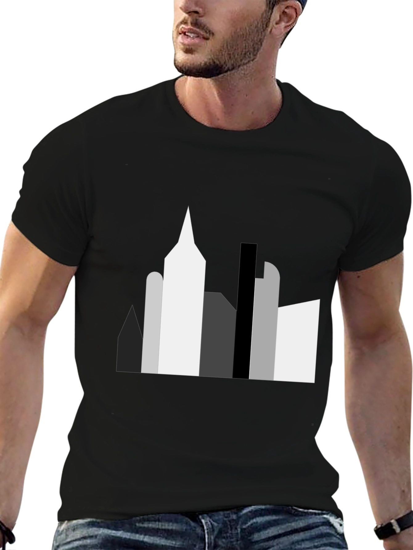 Abstract Cityscape Graphic Tee - Black