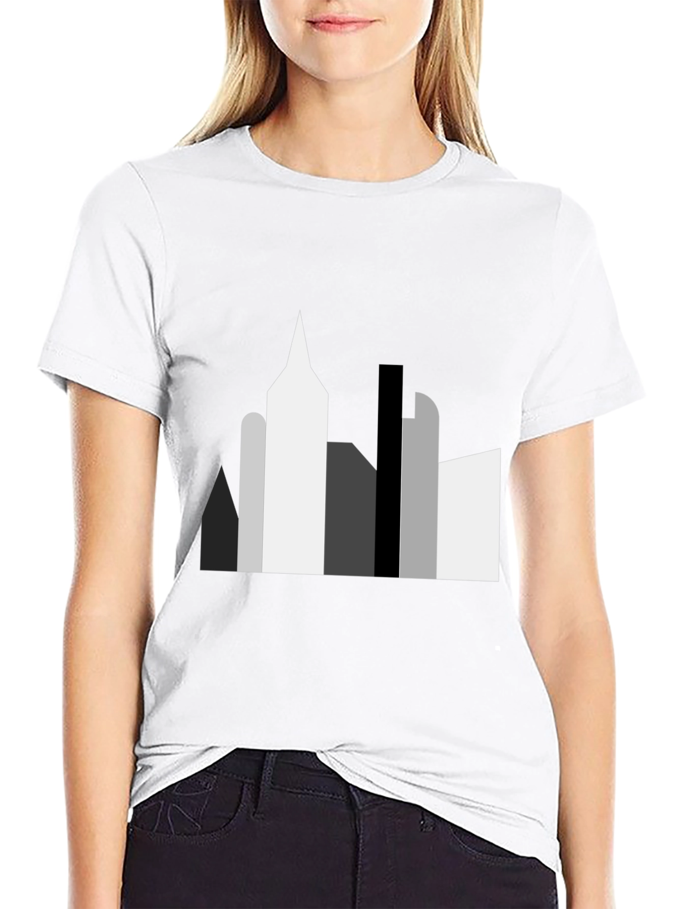 Abstract Cityscape Graphic Tee - Black
