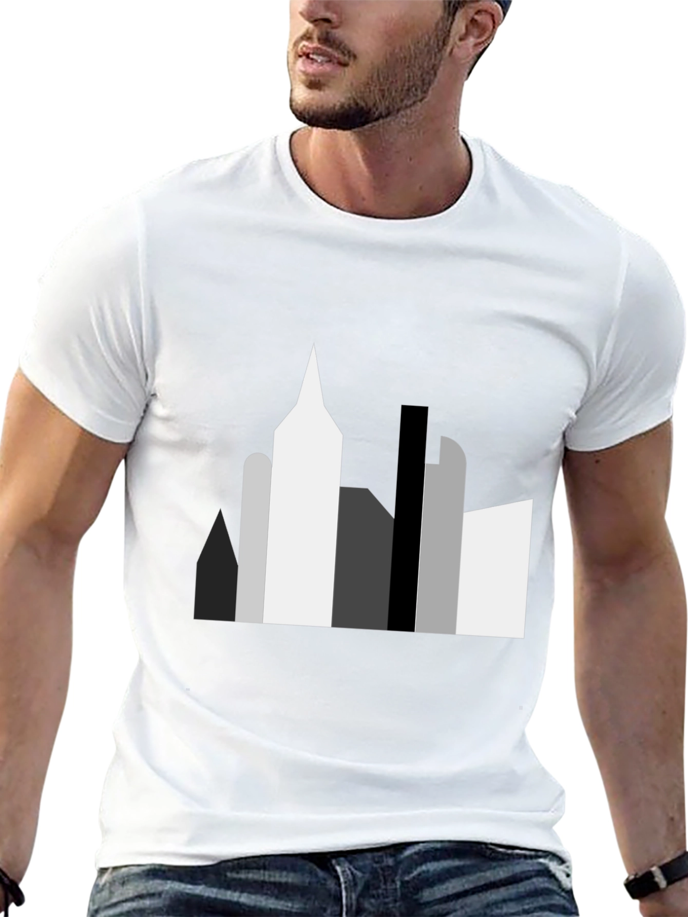 Abstract Cityscape Graphic Tee - Black