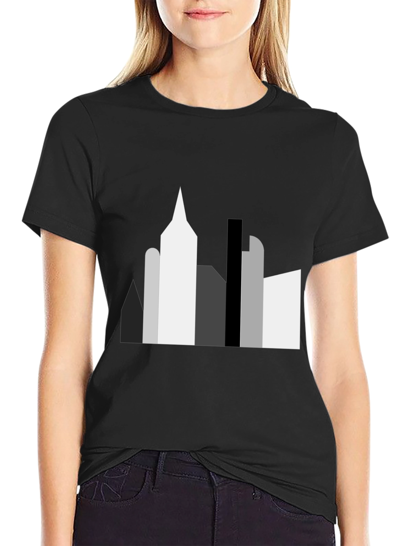 Abstract Cityscape Graphic Tee - Black