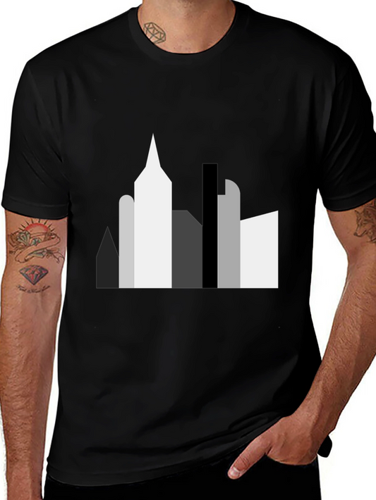 Abstract Cityscape Graphic Tee - Black
