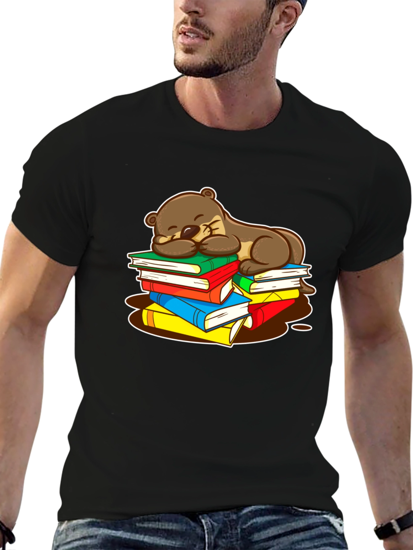 Otter Sleeping on Books T-Shirt