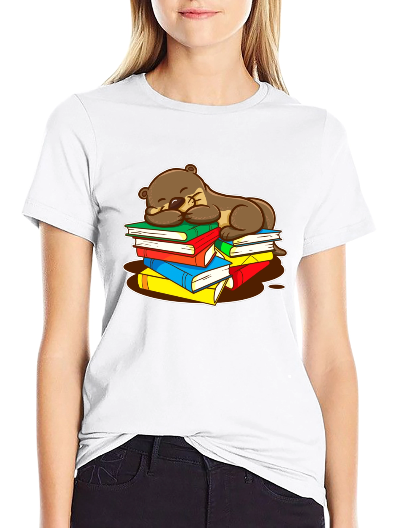 Otter Sleeping on Books T-Shirt