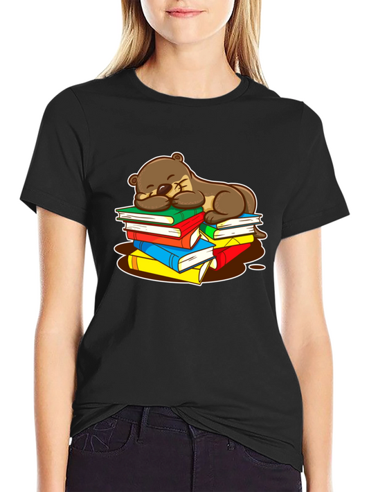 Otter Sleeping on Books T-Shirt